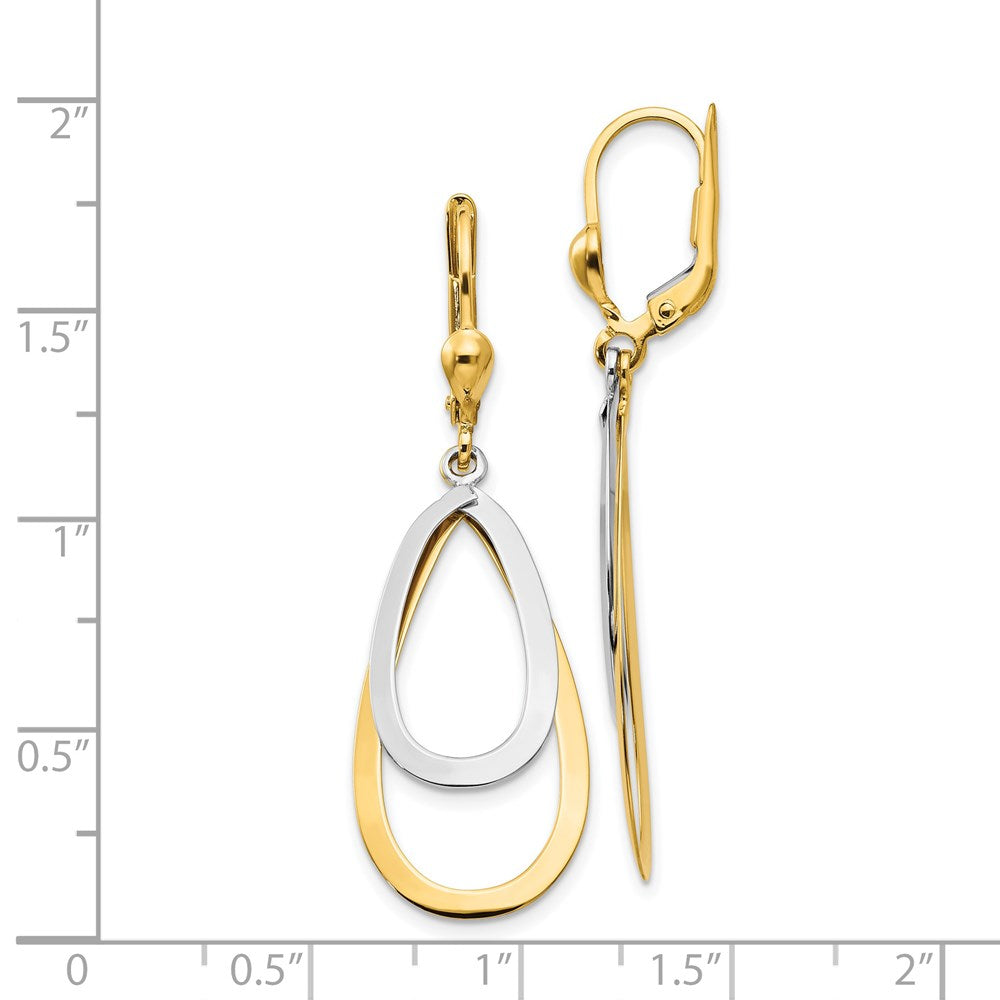 14K Two-Tone Gold Oval Leverback Tear Drop Earrings
