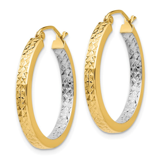 14K Two-Tone Gold Light Square Diamond-cut Hoop Earrings