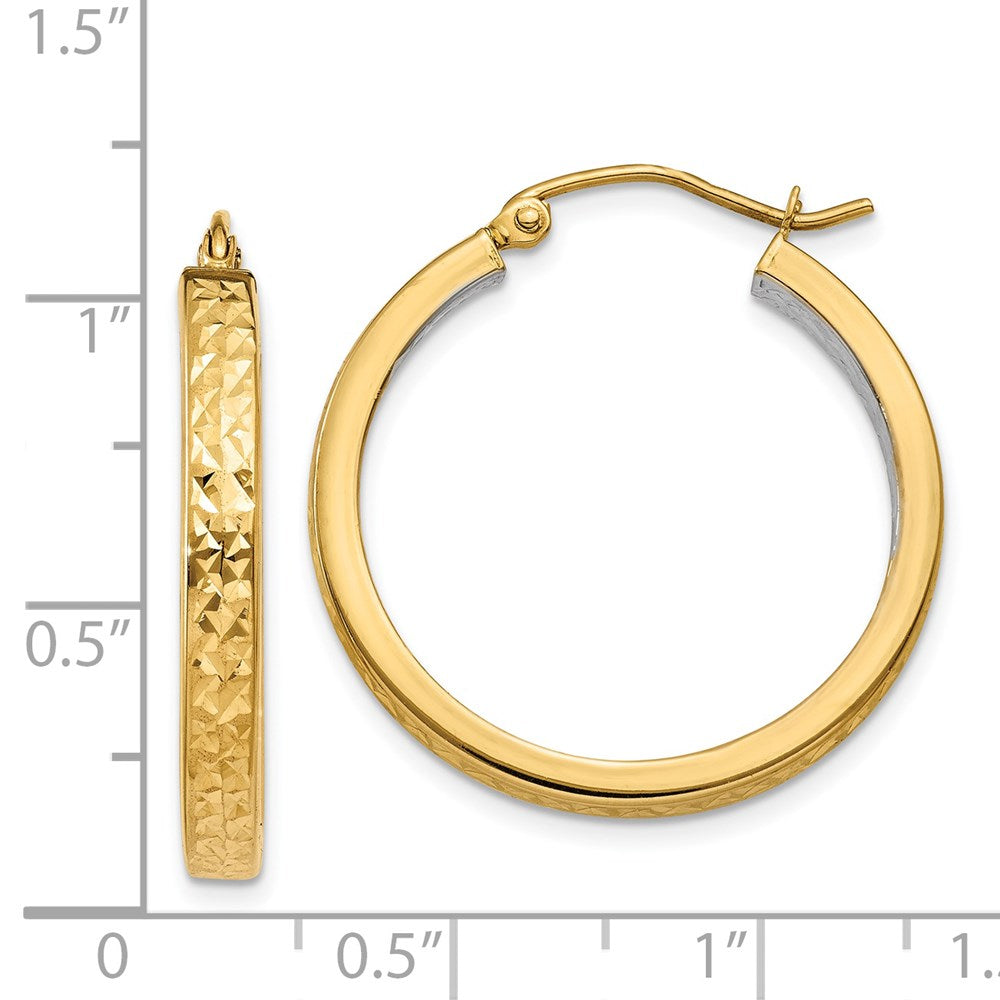 14K Two-Tone Gold Light Square Diamond-cut Hoop Earrings