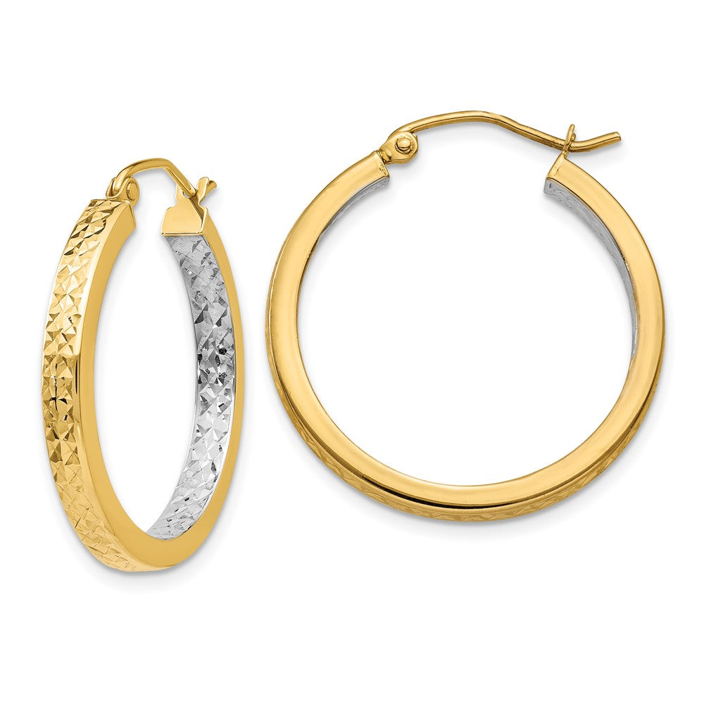 14K Two-Tone Gold Light Square Diamond-cut Hoop Earrings