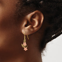 14K Two-Tone Gold Fancy Plumeria Dangle Earrings