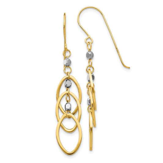 14K Two-Tone Gold Oval Beaded Dangle Earrings