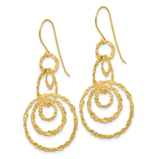 14K Yellow Gold Textured Dangle Circle Earrings