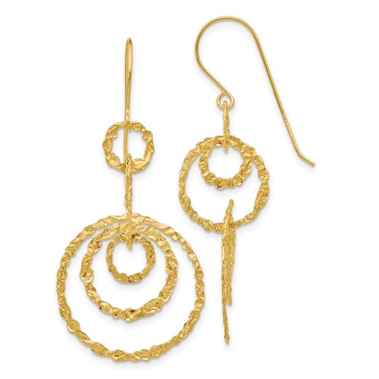 14K Yellow Gold Textured Dangle Circle Earrings