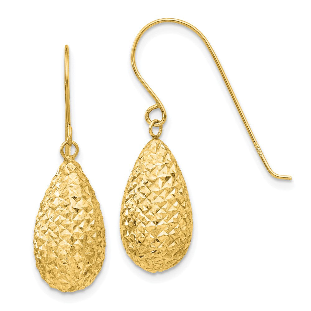 14K Yellow Gold Puff Teardrop Earrings