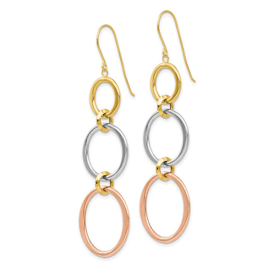 14K Tri-Color Gold Triple Circle Dangle Earrings