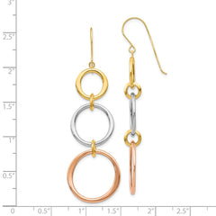 14K Tri-Color Gold Triple Circle Dangle Earrings