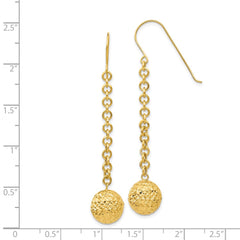 14K Yellow Gold Diamond-cut Hollow Bead Dangle Earrings