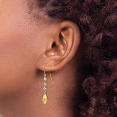 14K Tri-Color Gold Diamond-cut Teardrop Beaded Puff Dangle Earrings