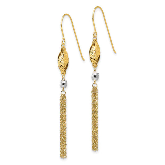 14K Two-Tone Gold Bead and Chain Dangle Earrings