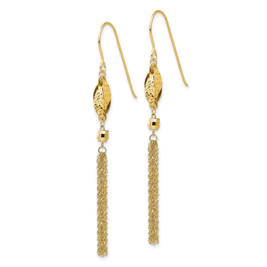 14K Yellow Gold Bead and Chain Dangle Earrings