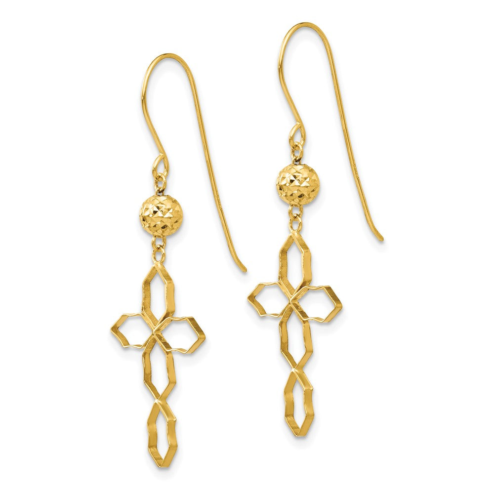 14K Yellow Gold Cross Earrings