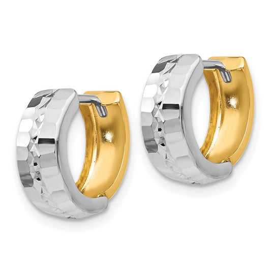 14K Two-Tone Gold Textured Hinged Hoop Earrings