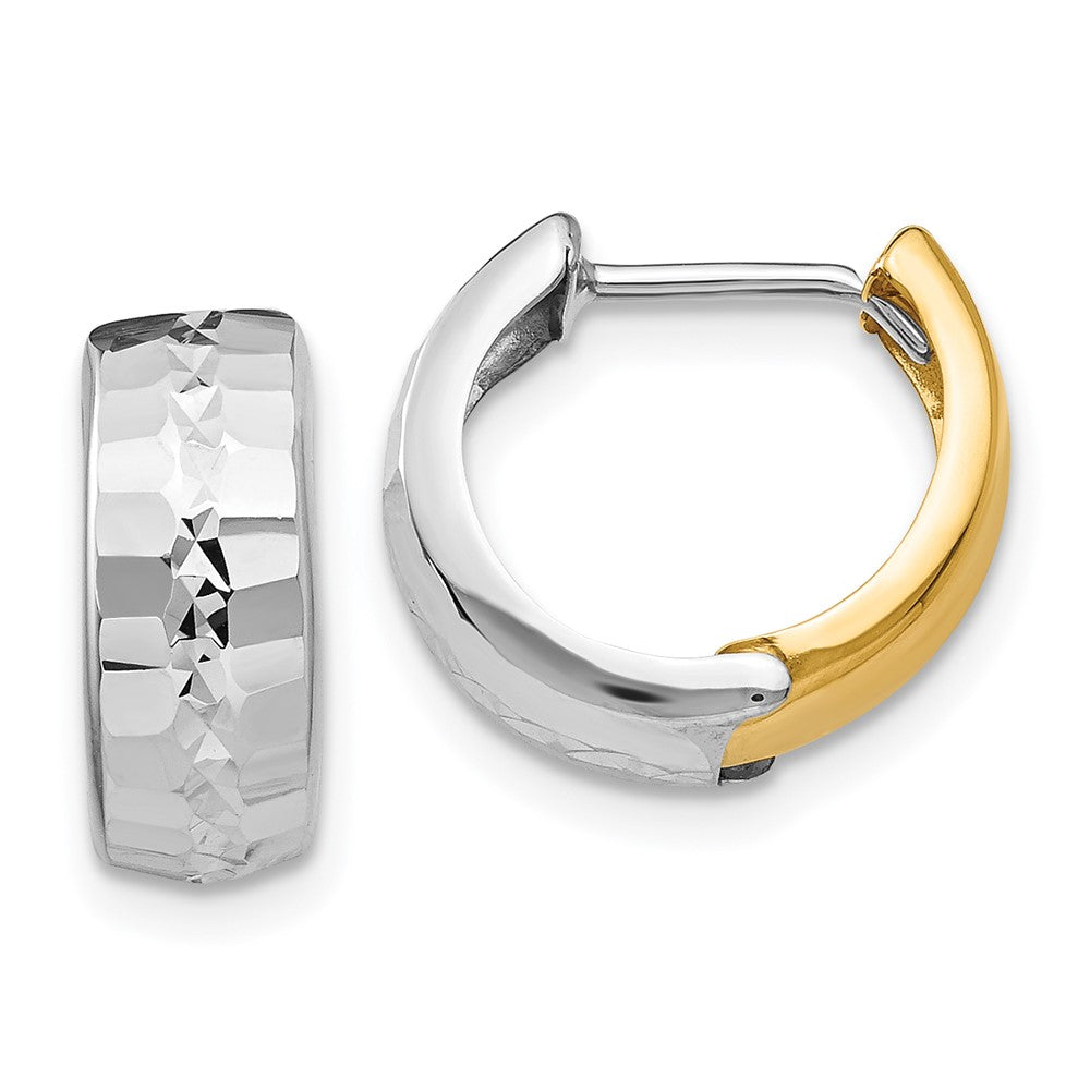 14K Two-Tone Gold Textured Hinged Hoop Earrings