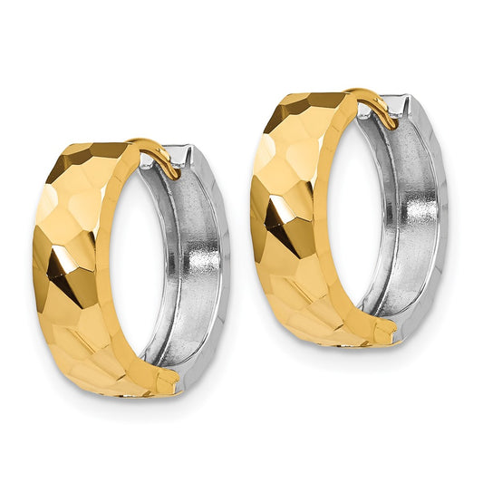 14K Two-Tone Gold Textured Hinged Hoop Earrings