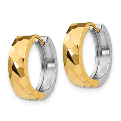 14K Two-Tone Gold Textured Hinged Hoop Earrings