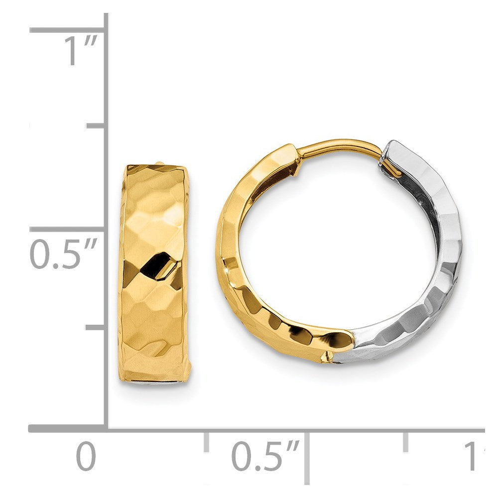 14K Two-Tone Gold Textured Hinged Hoop Earrings