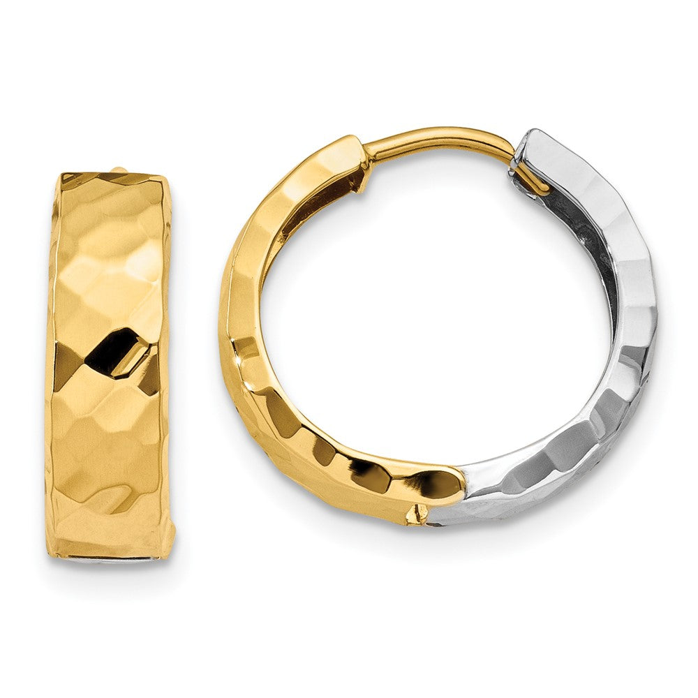 14K Two-Tone Gold Textured Hinged Hoop Earrings