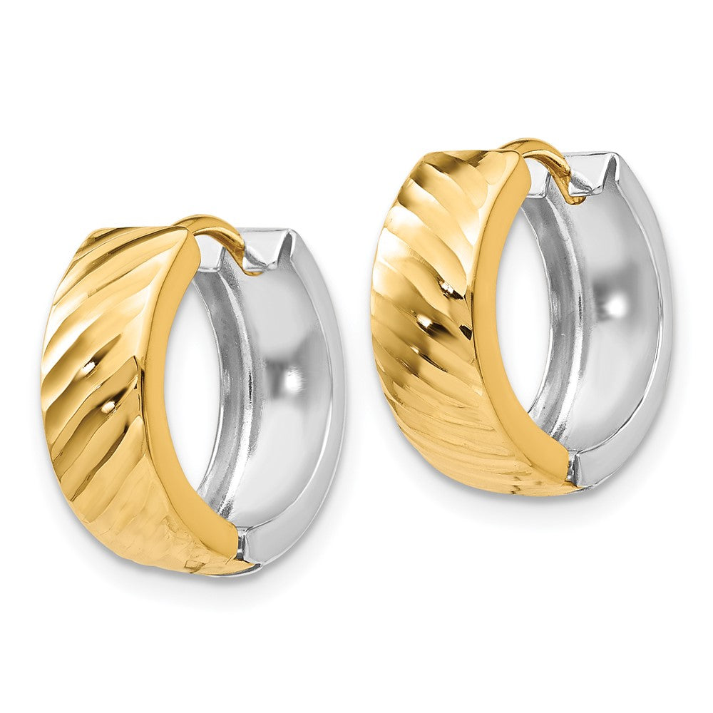 14K Two-Tone Gold Textured Hoop Earrings