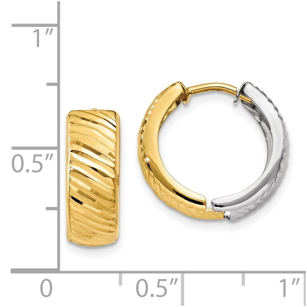 14K Two-Tone Gold Textured Hoop Earrings