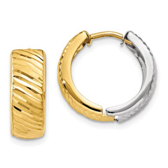 14K Two-Tone Gold Textured Hoop Earrings