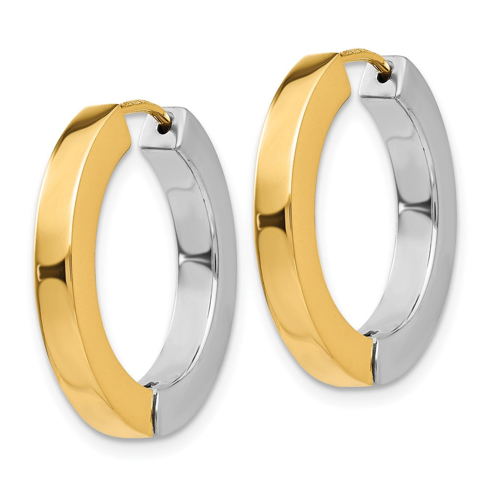 14K Two-tone Gold Polished Hollow Hinged Hoop Earrings