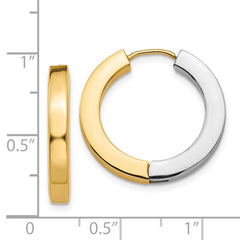 14K Two-tone Gold Polished Hollow Hinged Hoop Earrings