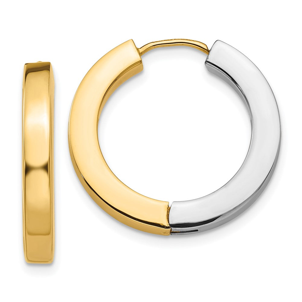 14K Two-tone Gold Polished Hollow Hinged Hoop Earrings