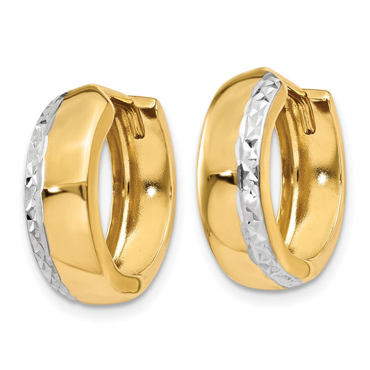 14K Two-Tone Gold Textured Hinged Hoop Earrings