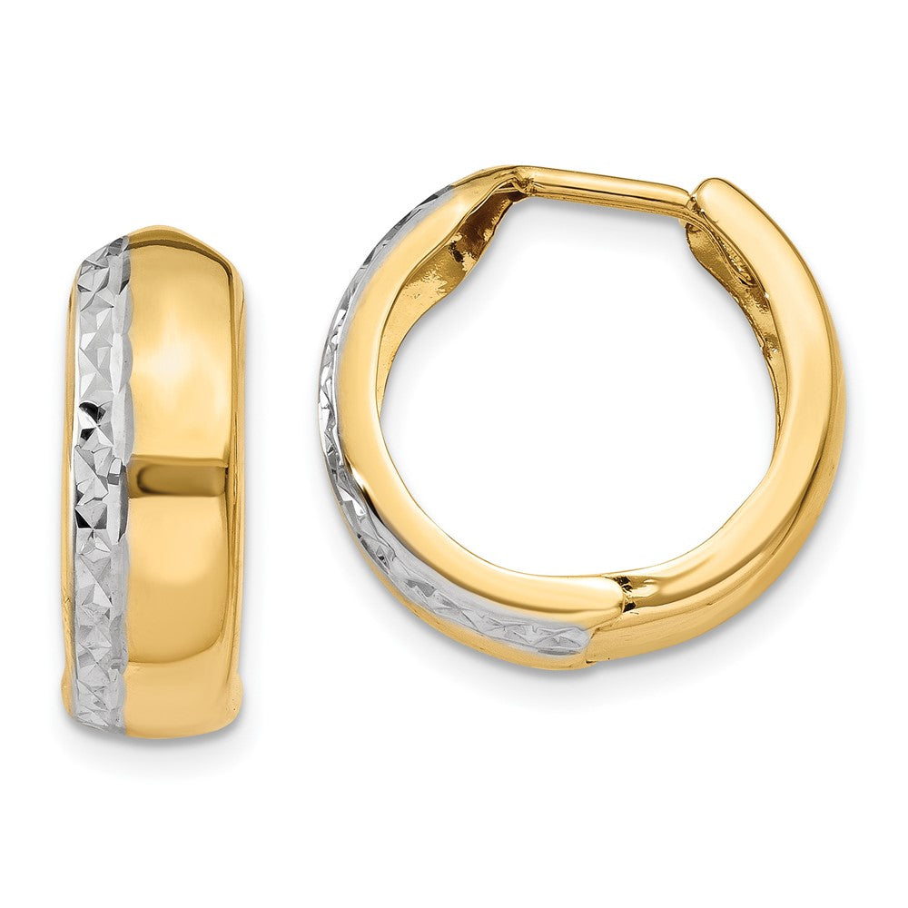 14K Two-Tone Gold Textured Hinged Hoop Earrings