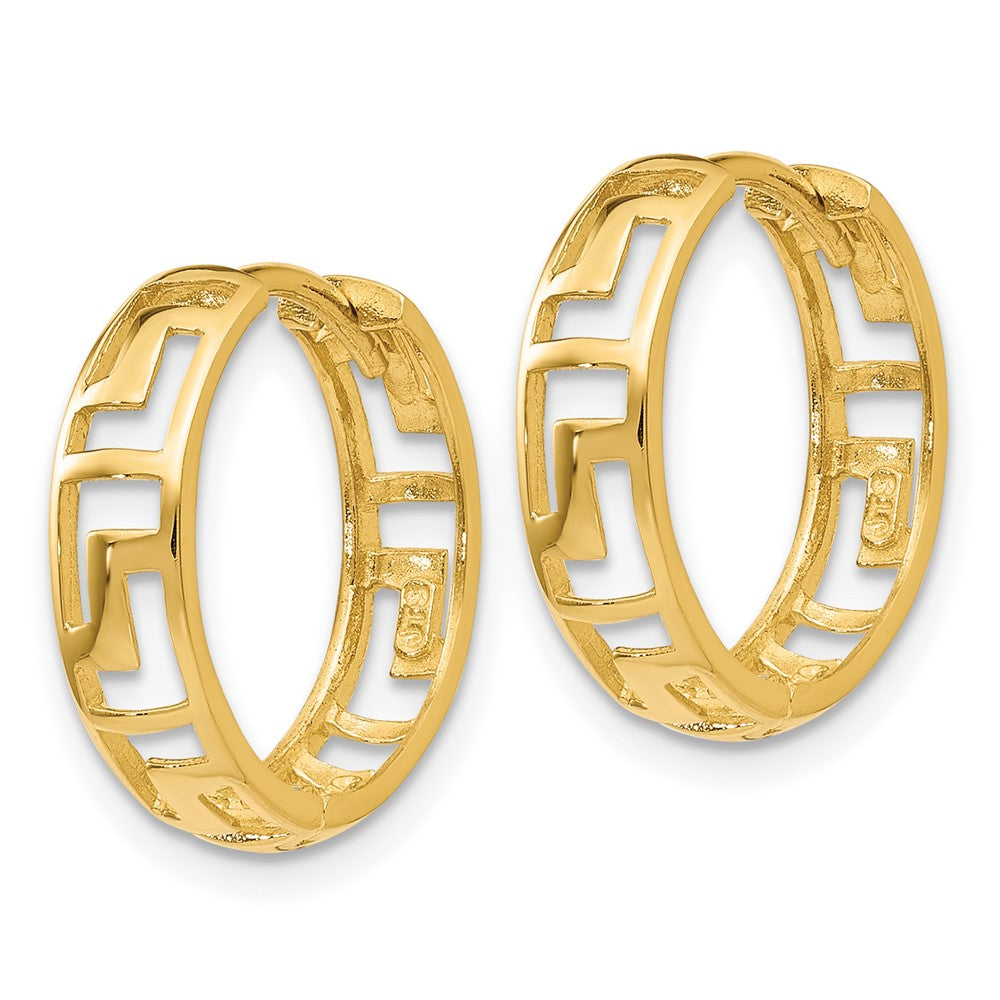 14K Yellow Gold Greek Key Hinged Hoop Earrings