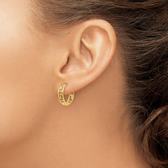 14K Yellow Gold Greek Key Hinged Hoop Earrings
