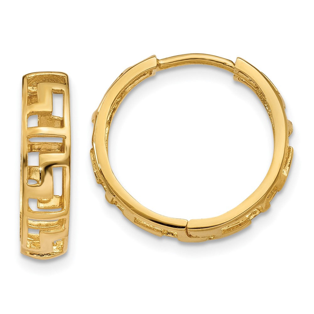 14K Yellow Gold Greek Key Hinged Hoop Earrings