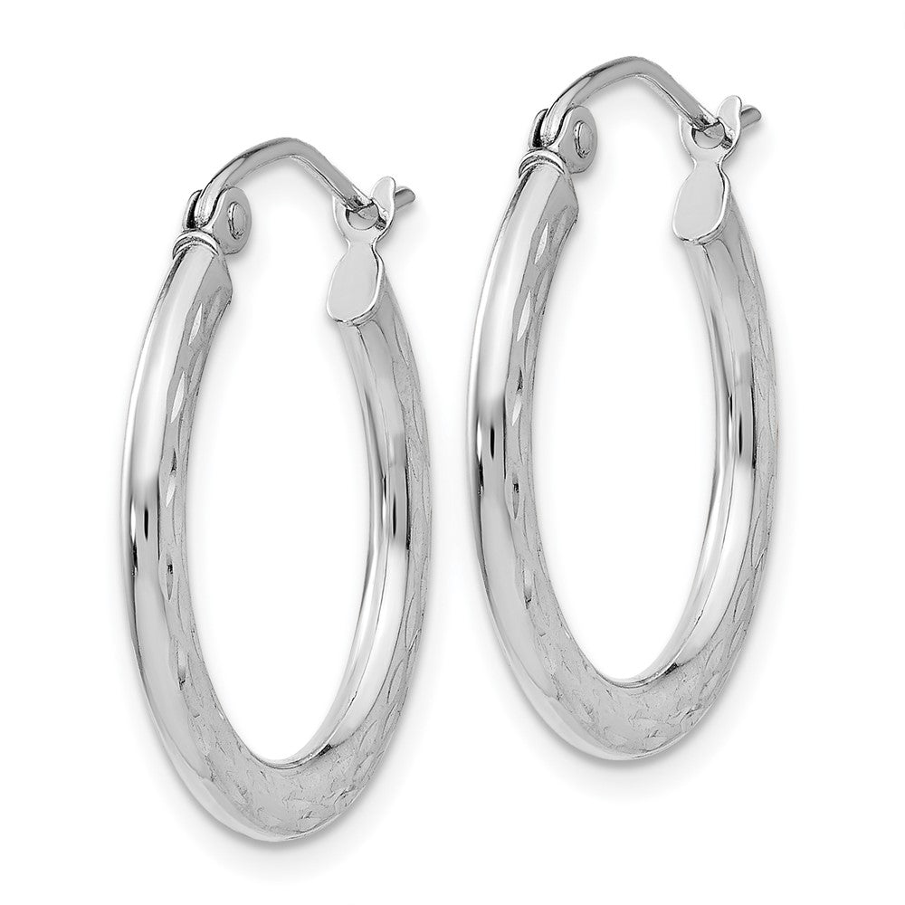 14K White Gold Diamond-cut 2.5x20mm Hollow Hoop Earrings