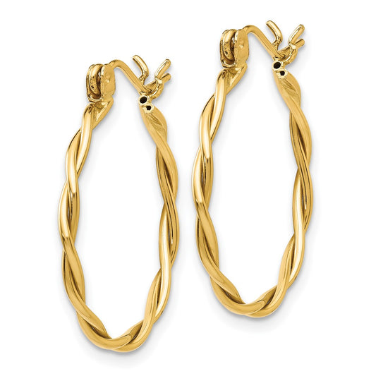 14K Yellow Gold Polished Twisted Circle Hoop Earrings