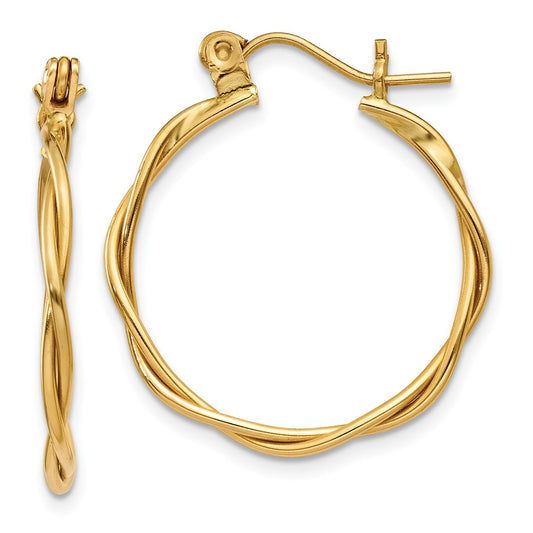 14K Yellow Gold Polished Twisted Circle Hoop Earrings