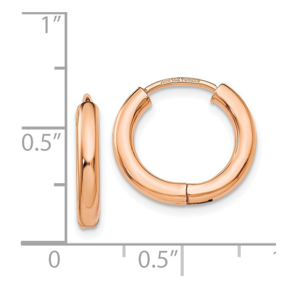 14K Rose Gold Polished Hollow Hinged Hoop Earrings