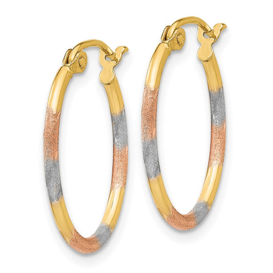 14K Tri-Color Gold Diamond-cut Hoop Earrings