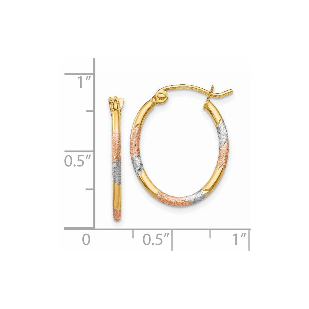 14K Tri-Color Gold Diamond-cut Hoop Earrings