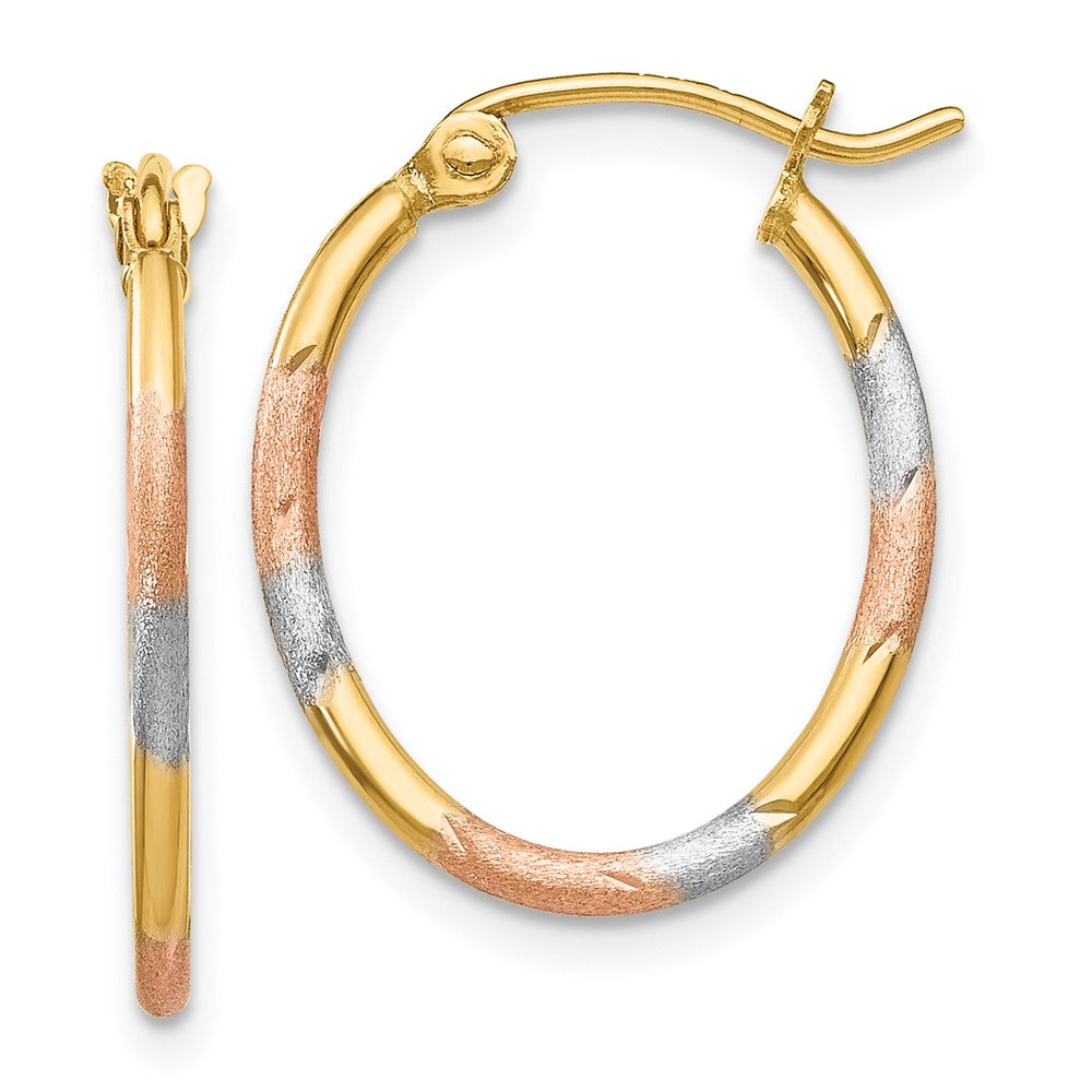 14K Tri-Color Gold Diamond-cut Hoop Earrings