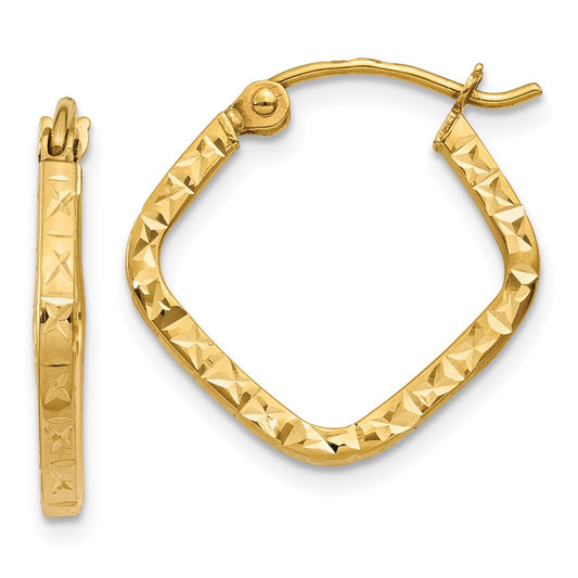 14K Yellow Gold Diamond-cut Squared Hoop Earrings