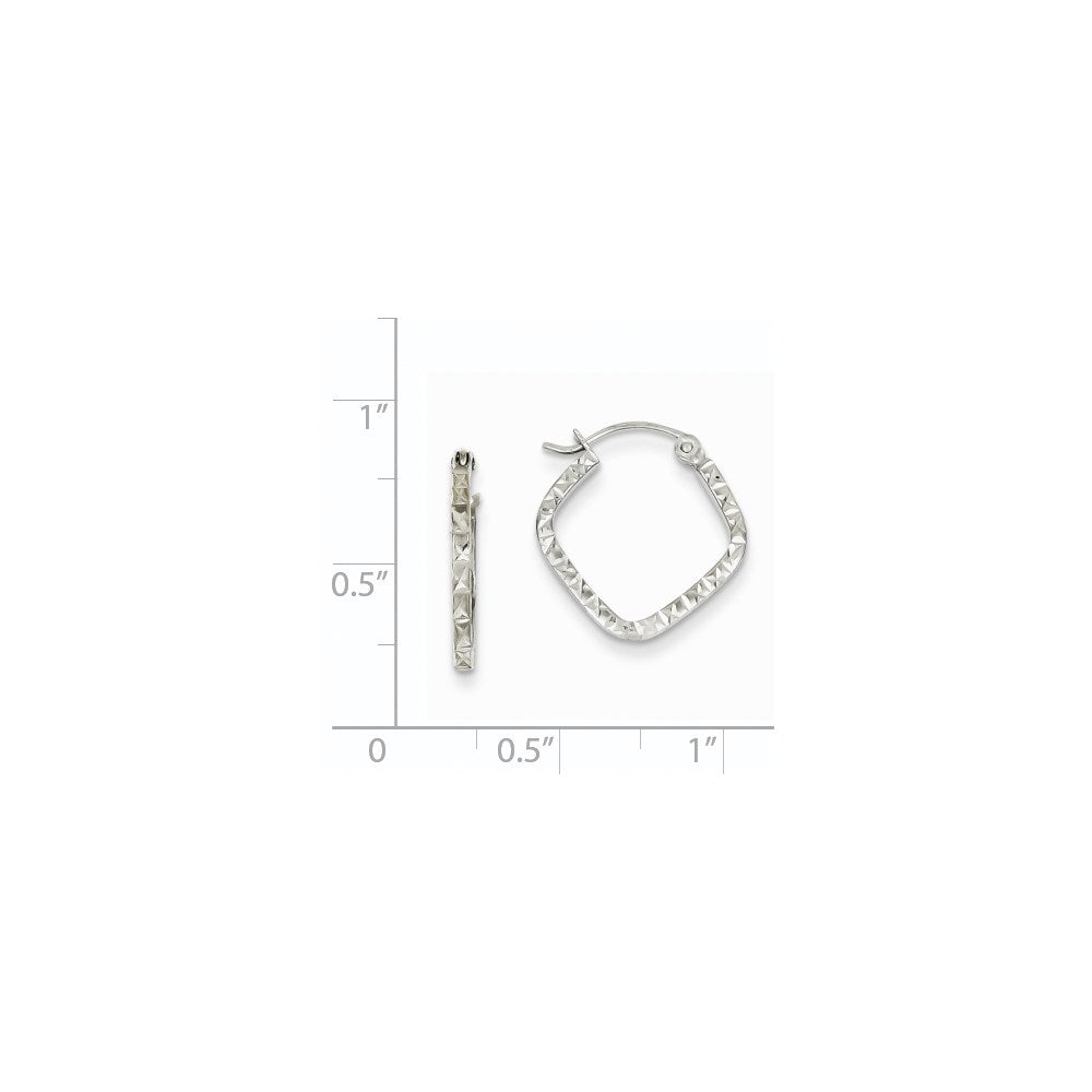 14K White Gold Diamond-cut Squared Hoop Earrings