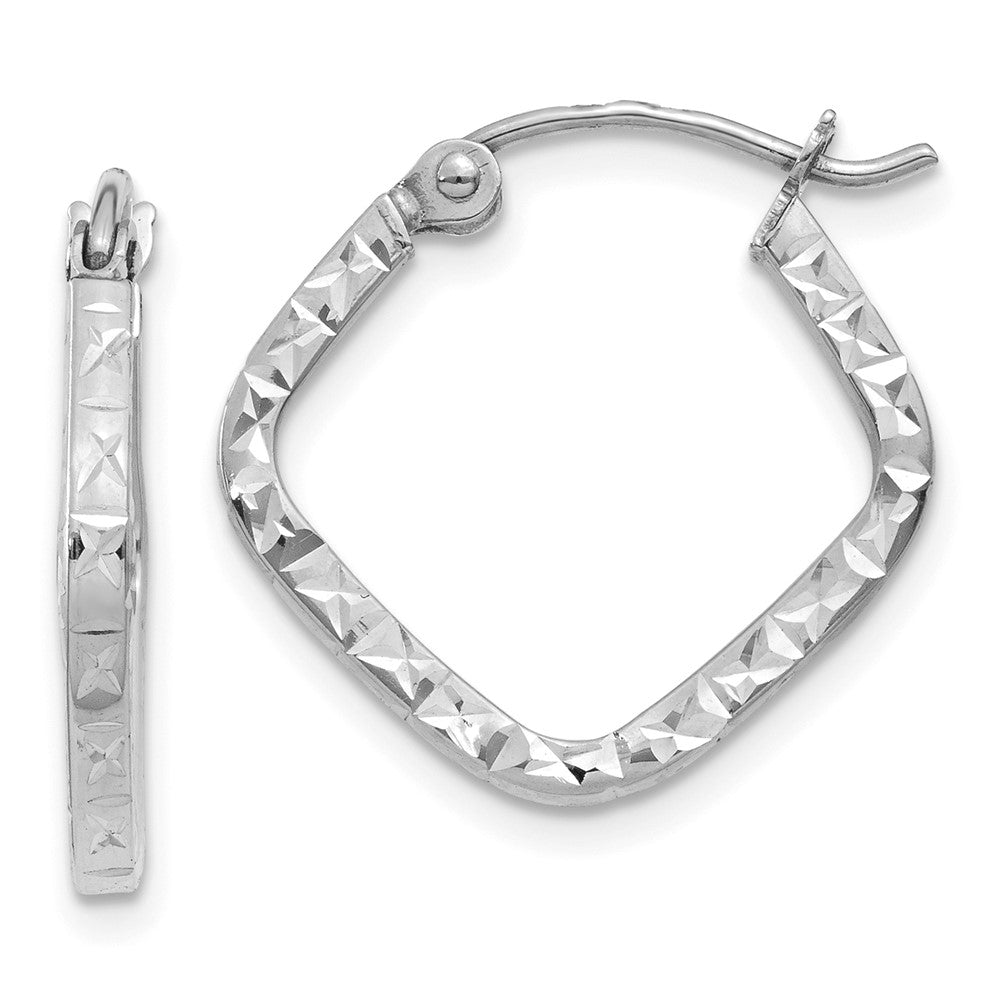 14K White Gold Diamond-cut Squared Hoop Earrings