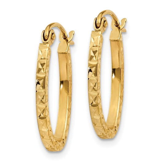 14K Yellow Gold Diamond-cut Oval Hollow Hoop Earrings