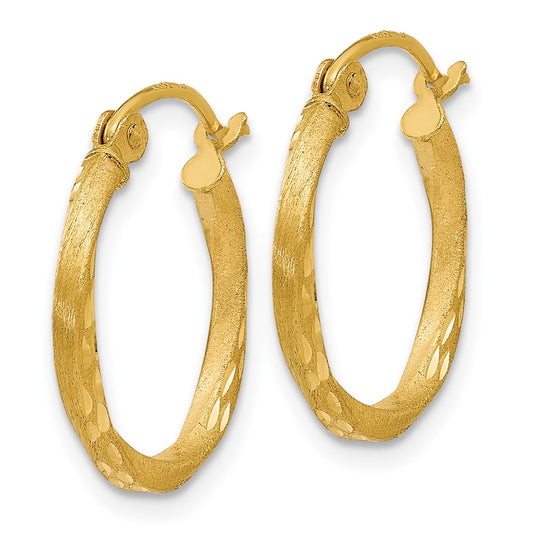 14K Yellow Gold Satin Diamond-cut Hollow Twisted Hoop Earrings