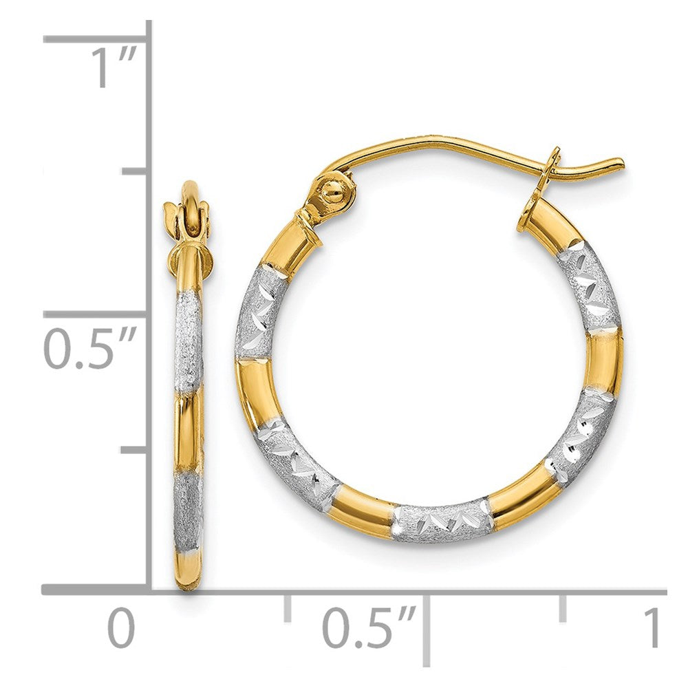 14K Two-Tone Gold Diamond-cut Hoop Earrings