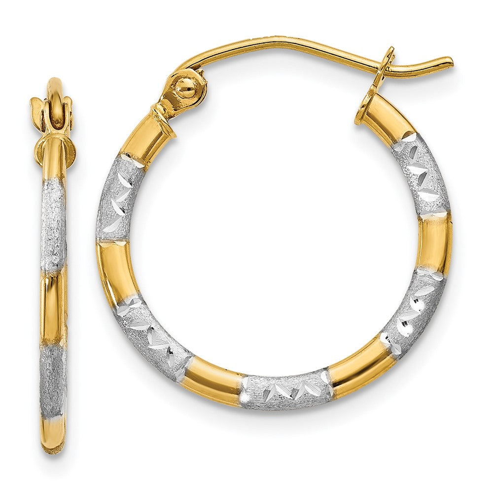 14K Two-Tone Gold Diamond-cut Hoop Earrings