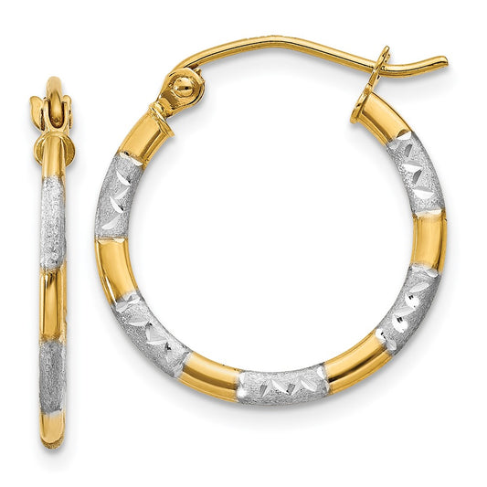 14K Two-Tone Gold Diamond-cut Hoop Earrings