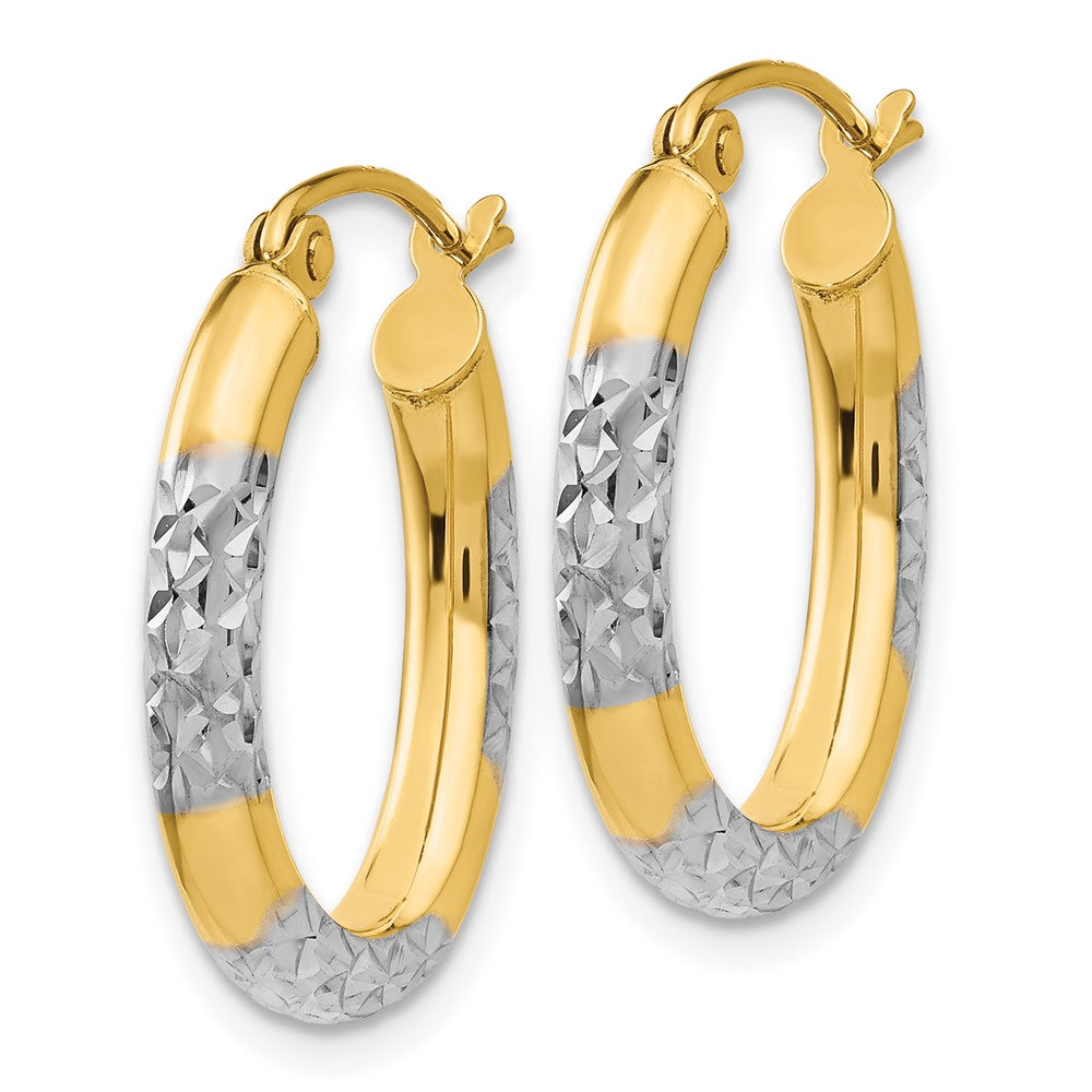 14K Two-Tone Gold 3mm Diamond-cut Oval Hollow Hoop Earrings