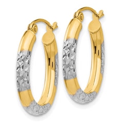 14K Two-Tone Gold 3mm Diamond-cut Oval Hollow Hoop Earrings